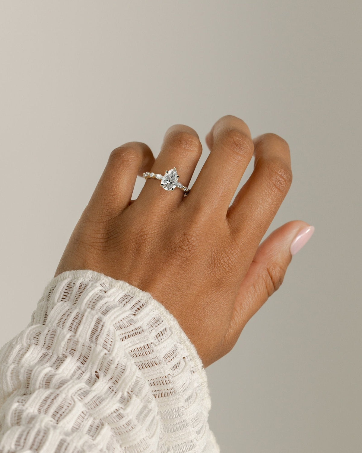 Pear Dainty Pave Lab Grown Diamond Engagement Ring