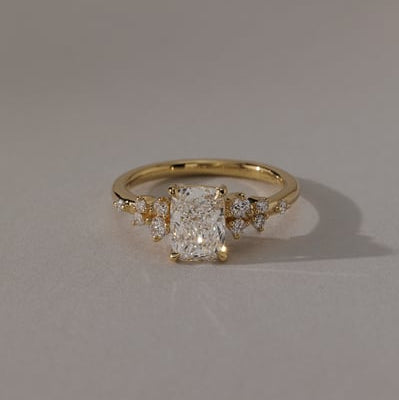 Elongated Cushion Cluster Lab Grown Diamond Engagement Ring