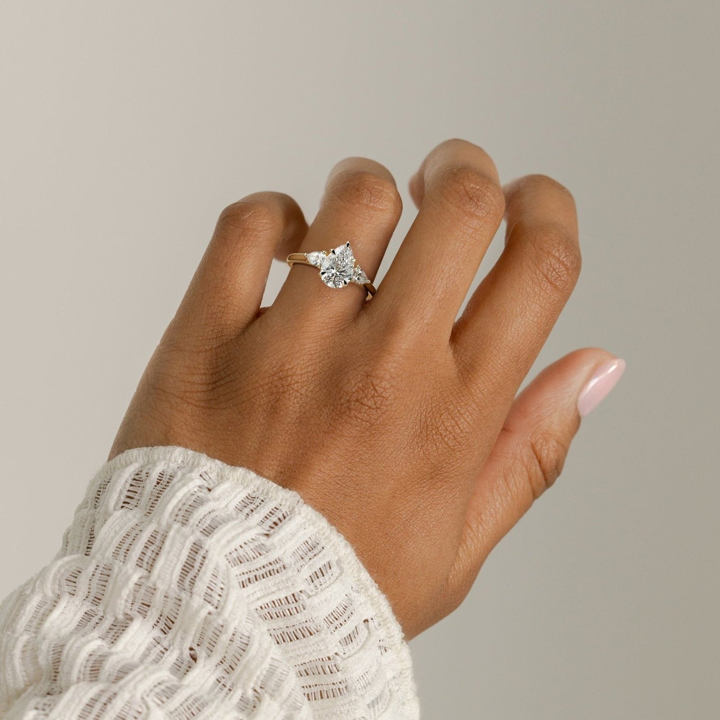Pear Three Stone Lab Grown Diamond Engagement Ring