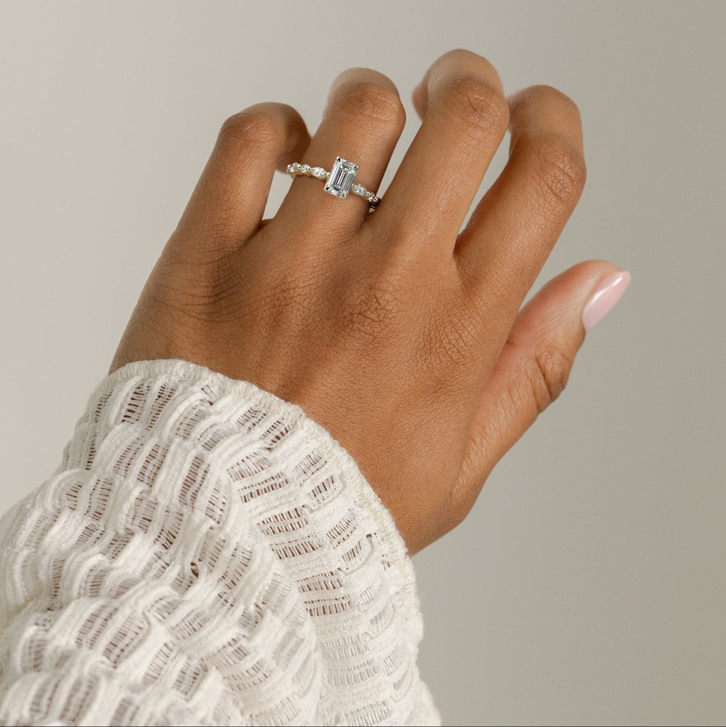 Emerald Pave Lab Grown Diamond Engagement Ring