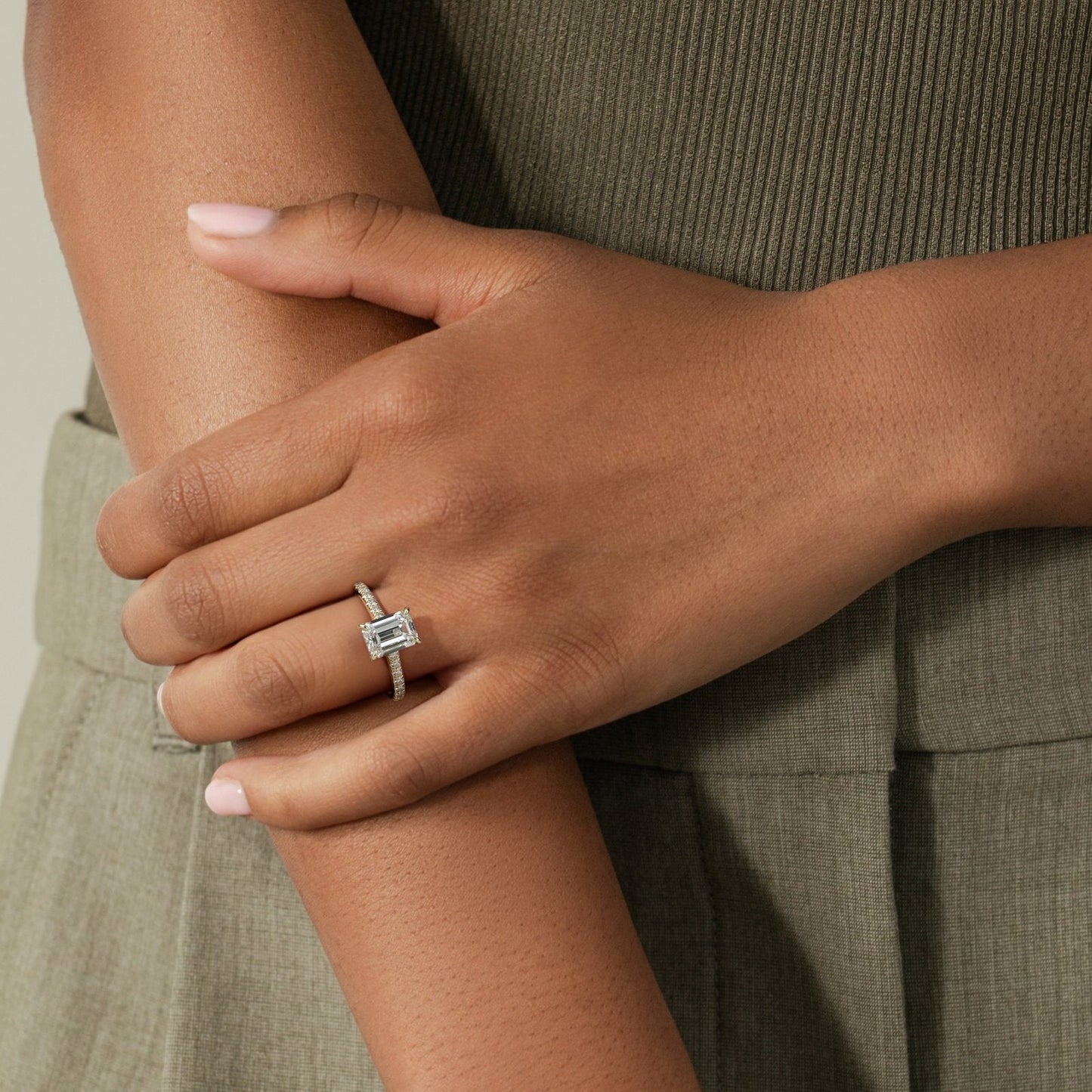 Emerald Pave Lab Grown Diamond Engagement Ring