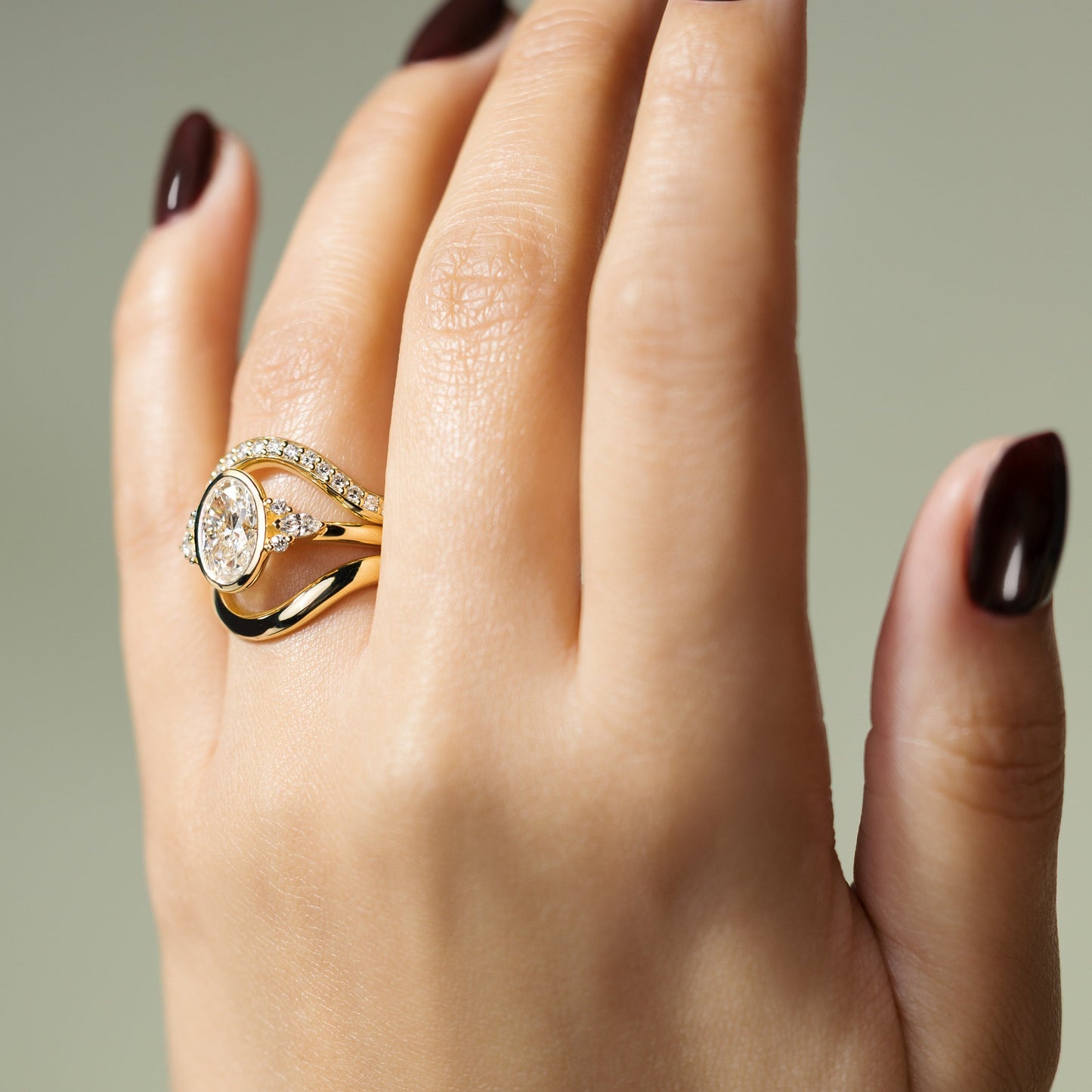 Oval Cluster Bezel Lab Grown Diamond Engagement Ring