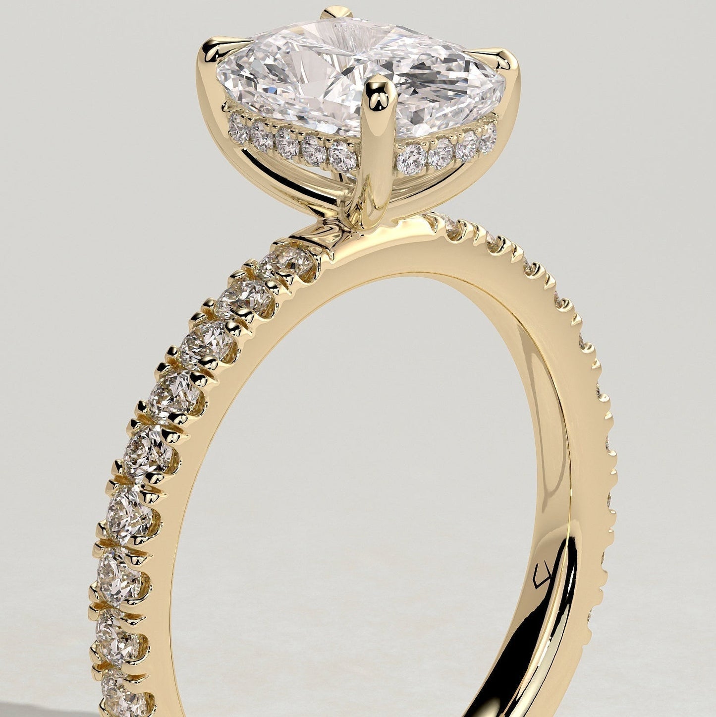 Elongated Cushion Pave Lab Grown Diamond Engagement Ring