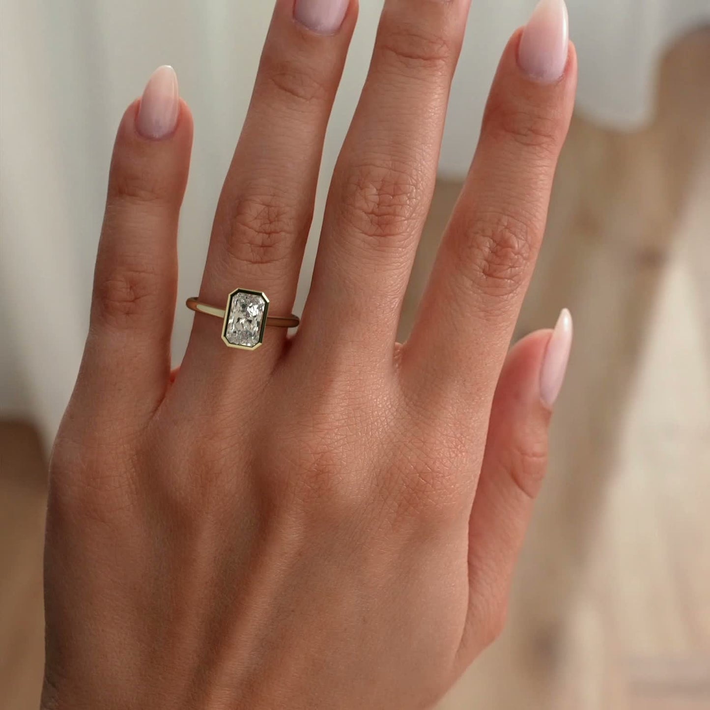 Radiant Bezel Solitaire Lab Grown Diamond Engagement Ring