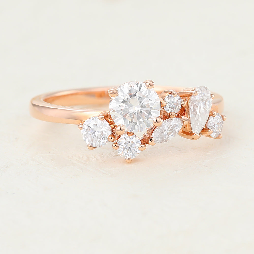 1.0 CT Round, Marquise & Pear Shaped Moissanite Cluster Wedding Band 1 1.0 CT Round, Marquise & Pear Shaped Moissanite Cluster Wedding Band 1