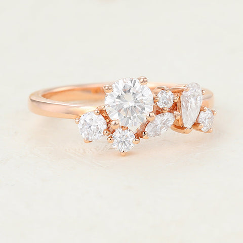 1.0 CT Round, Marquise & Pear Shaped Moissanite Cluster Wedding Band 1 1.0 CT Round, Marquise & Pear Shaped Moissanite Cluster Wedding Band 1