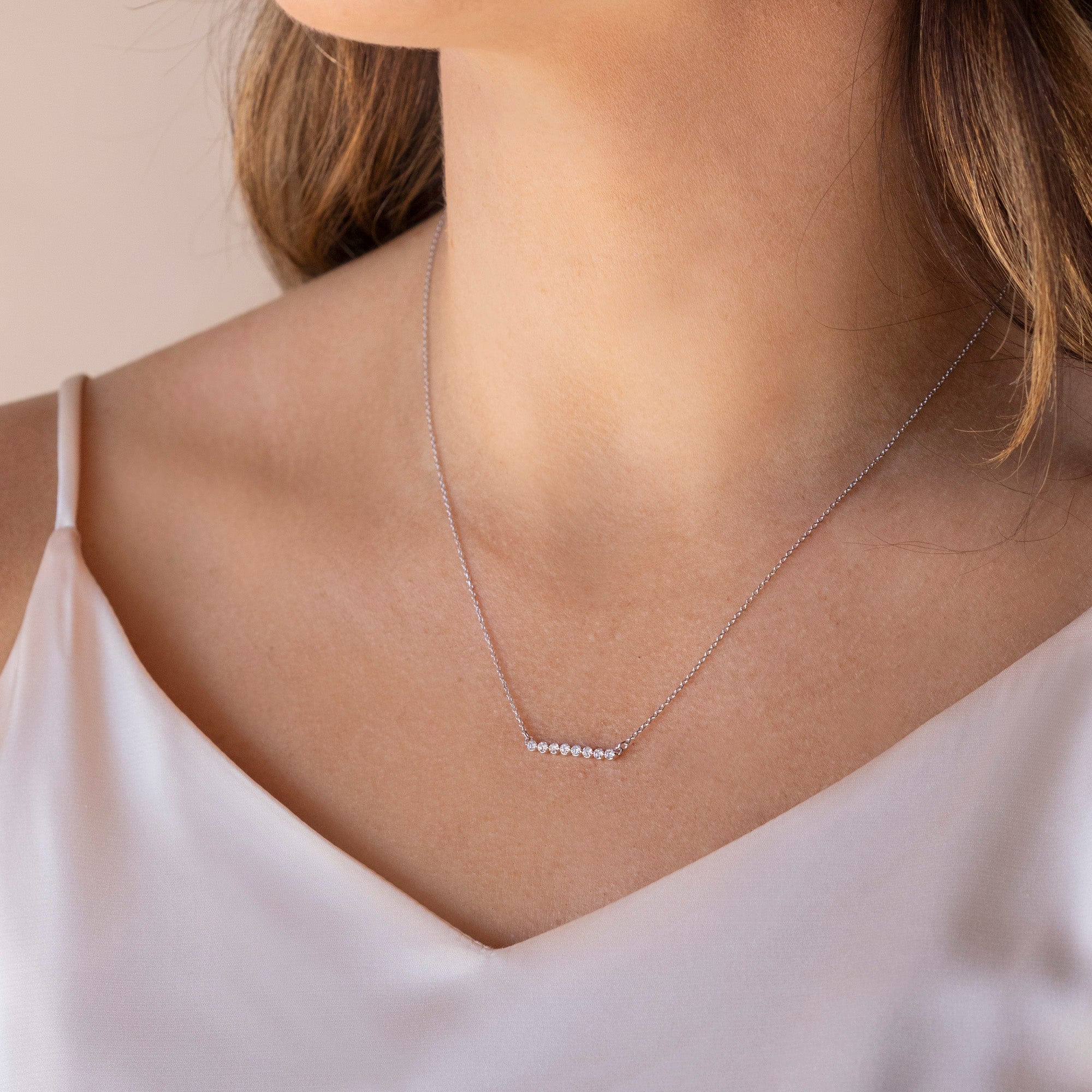 0.24 CT Round Cut Shared Prong Bar Necklace Moissanite Diamond Necklace 1 0.24 CT Round Cut Shared Prong Bar Necklace Moissanite Diamond Necklace 1