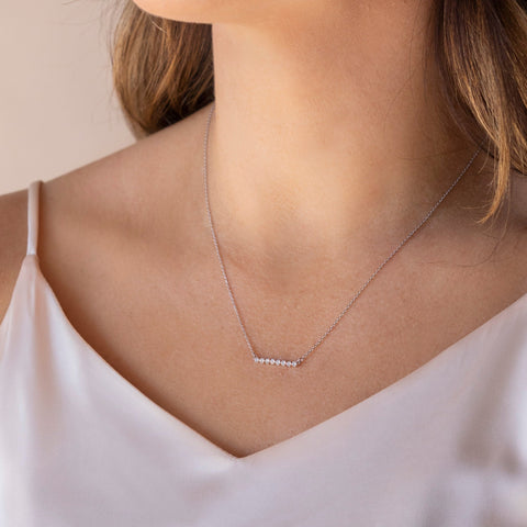 0.24 CT Round Cut Shared Prong Bar Necklace Moissanite Diamond Necklace 1 0.24 CT Round Cut Shared Prong Bar Necklace Moissanite Diamond Necklace 1