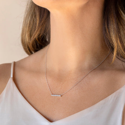 0.24 CT Round Cut Bar Necklace Moissanite Diamond Necklace 1 0.24 CT Round Cut Bar Necklace Moissanite Diamond Necklace 1
