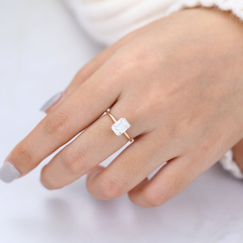 Emerald Solitaire Lab-Grown Diamond Engagement Ring