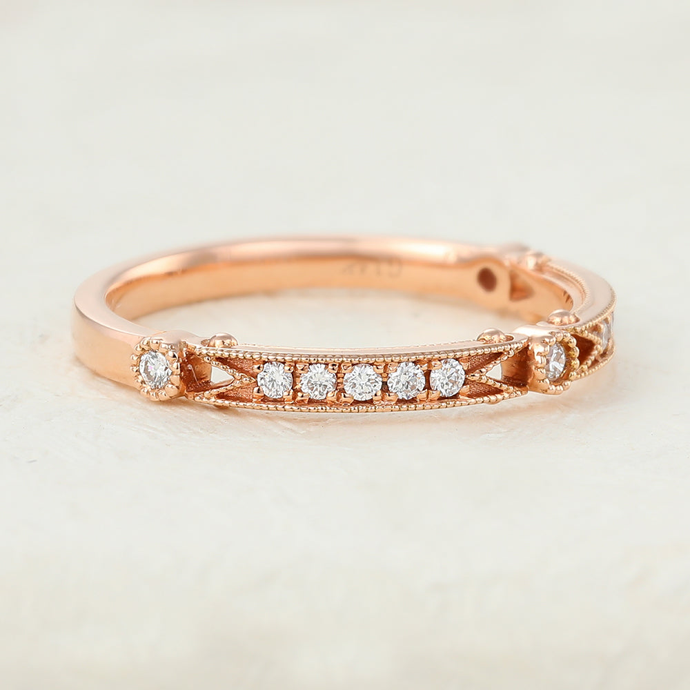0.15 CT Round Shaped Moissanite Vintage Wedding Band 2 0.15 CT Round Shaped Moissanite Vintage Wedding Band 2