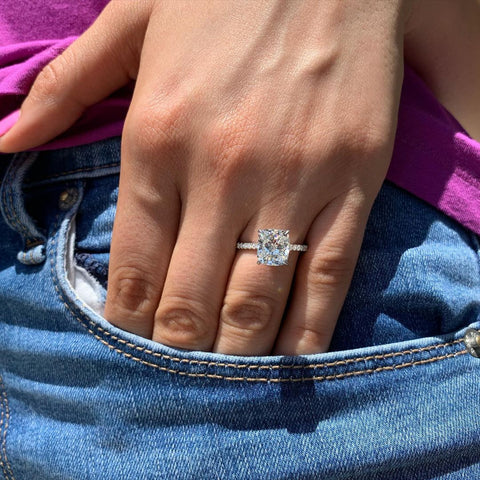 1.5 CT Cushion Solitaire & Pave Moissanite Engagement Ring 6 1.5 CT Cushion Solitaire & Pave Moissanite Engagement Ring 6
