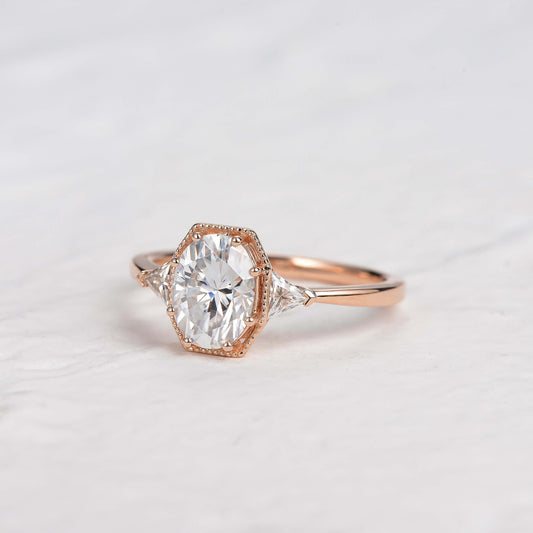Oval Three Stone Lab Grown Diamond Engagement Ring