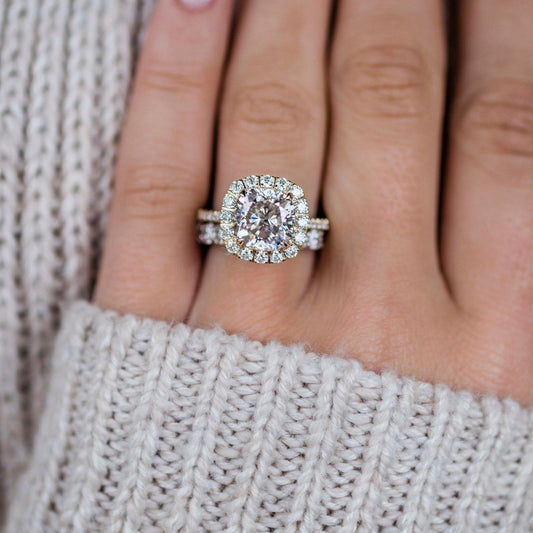 Cushion Halo & Pave Lab Grown Diamond Engagement Ring