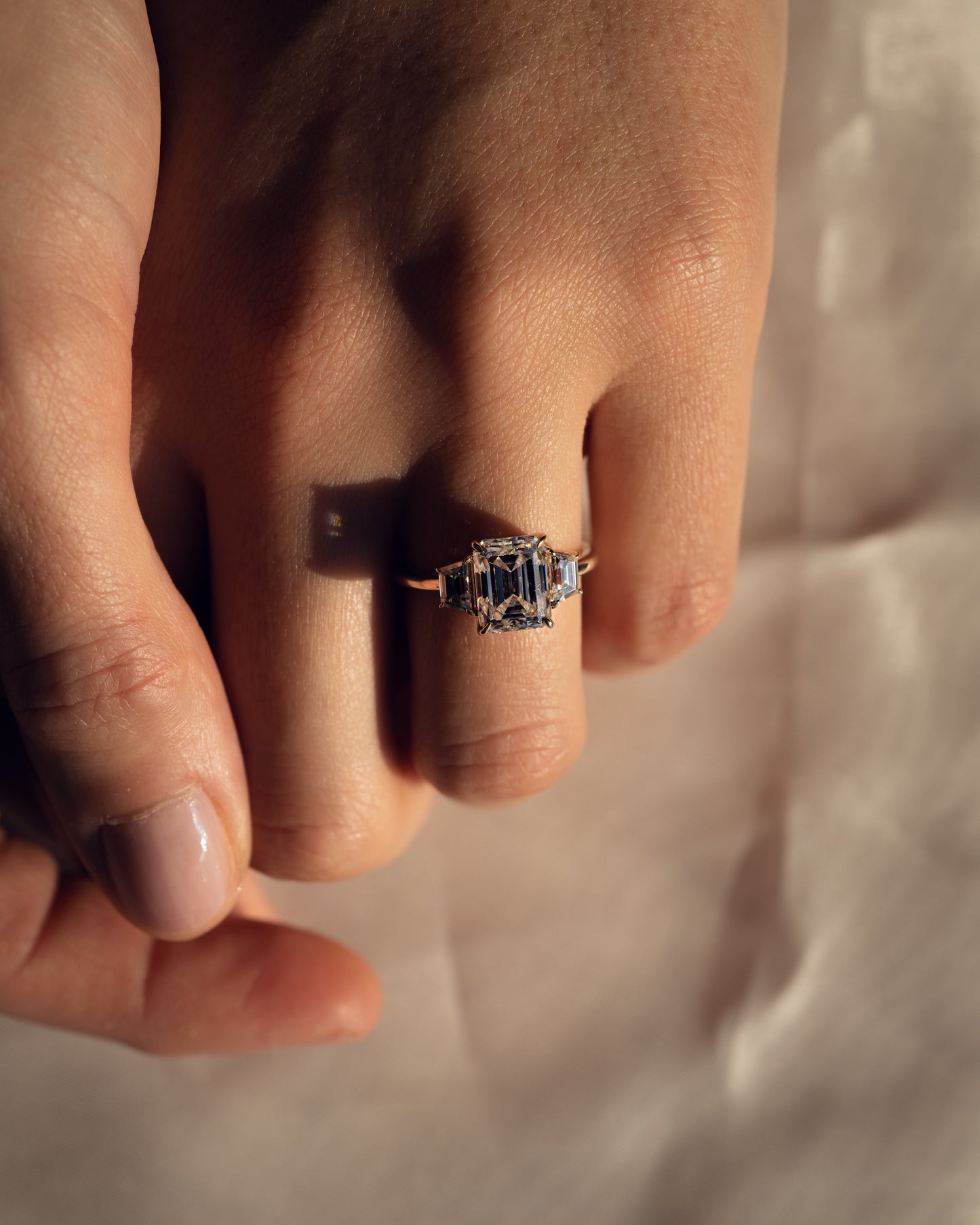 0.66 CT Emerald Cut Three Stone Lab Grown Diamond Engagement Ring