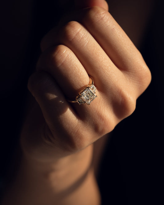 0.66 CT Emerald Cut Three Stone Lab Grown Diamond Engagement Ring
