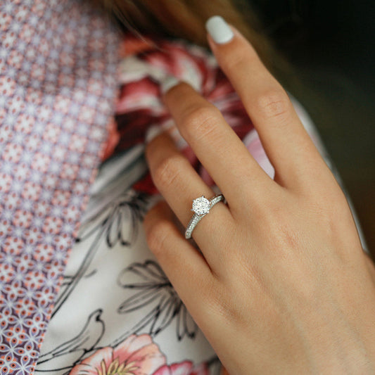 1.0 CT Round Cut Pave Moissanite Engagement Ring 2