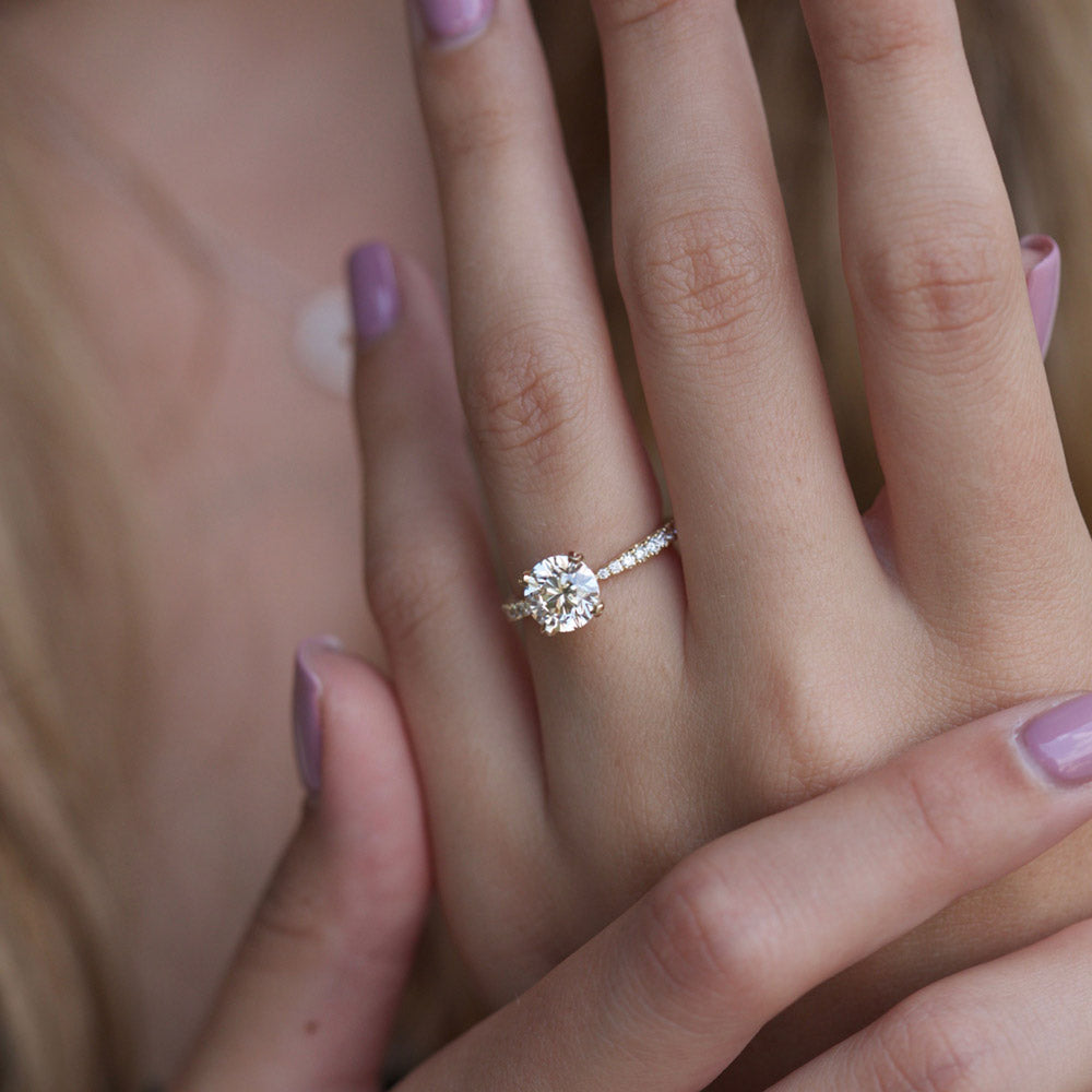 1.35 CT Round Cut Solitaire Pave Moissanite Engagement Ring 1 1.35 CT Round Cut Solitaire Pave Moissanite Engagement Ring 1