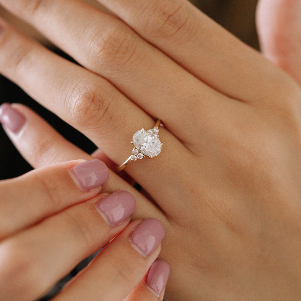 1.5 CT Oval Cut Cluster Moissanite Engagement Ring 1 1.5 CT Oval Cut Cluster Moissanite Engagement Ring 1