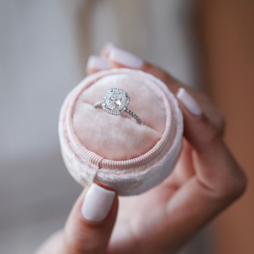 2.0 CT Cushion Halo Pave Setting Moissanite Engagement Ring 3 2.0 CT Cushion Halo Pave Setting Moissanite Engagement Ring 3