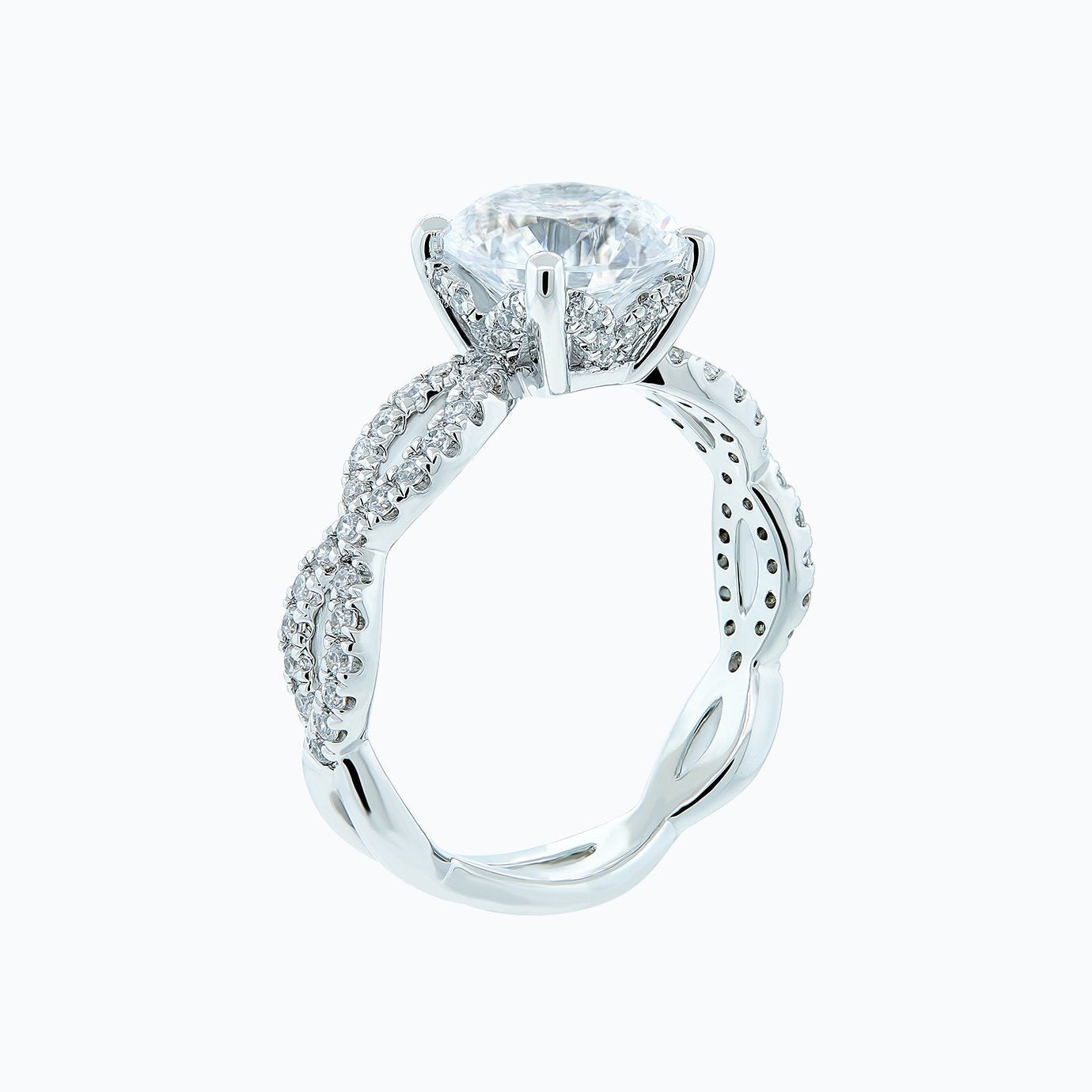 Round Crisscross Pave Lab Grown Diamond Engagement Ring