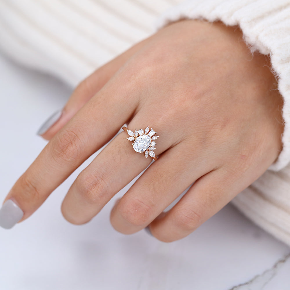 Oval Cluster Lab-Grown Diamond Engagement Ring