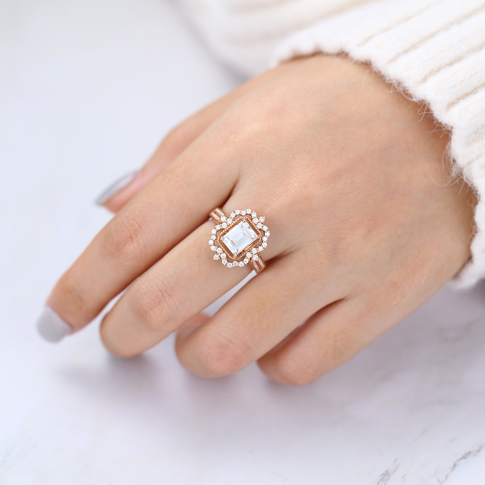Emerald Cluster Lab-Grown Diamond Engagement Ring