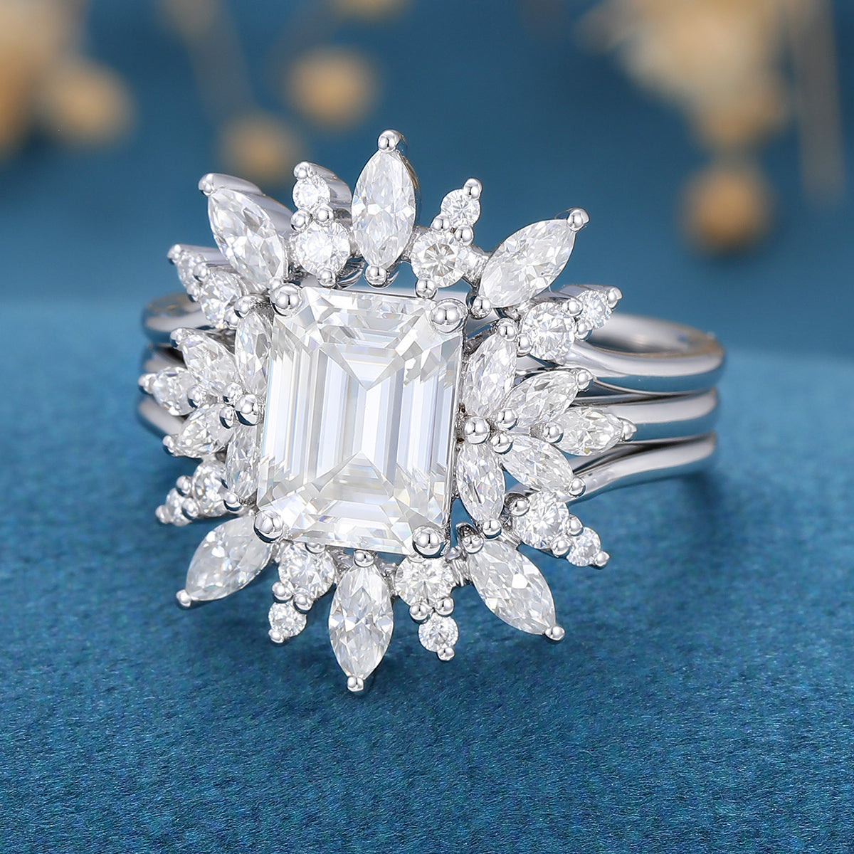 Emerald Cluster Lab Grown Diamond Bridal Set