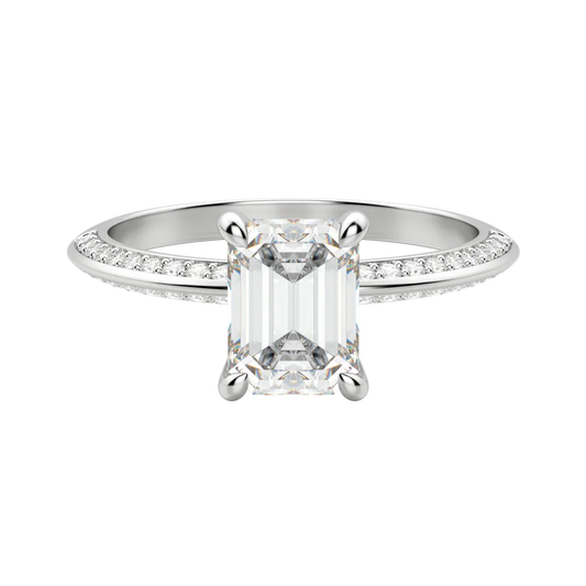 1.60 CT Emerald Solitaire Moissanite Engagement Ring With Pave Setting 4