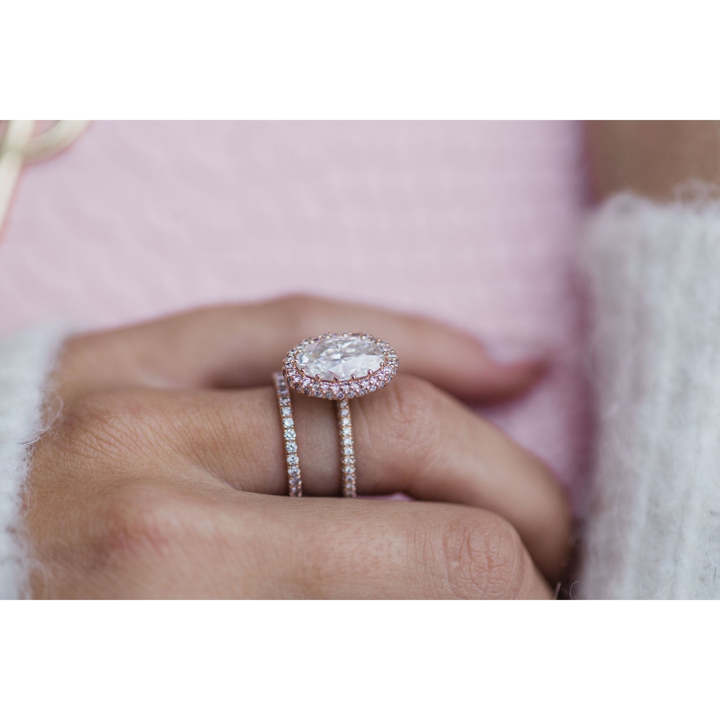 3.90 CT Oval Halo & Pave Moissanite Engagement Ring 8 3.90 CT Oval Halo & Pave Moissanite Engagement Ring 8