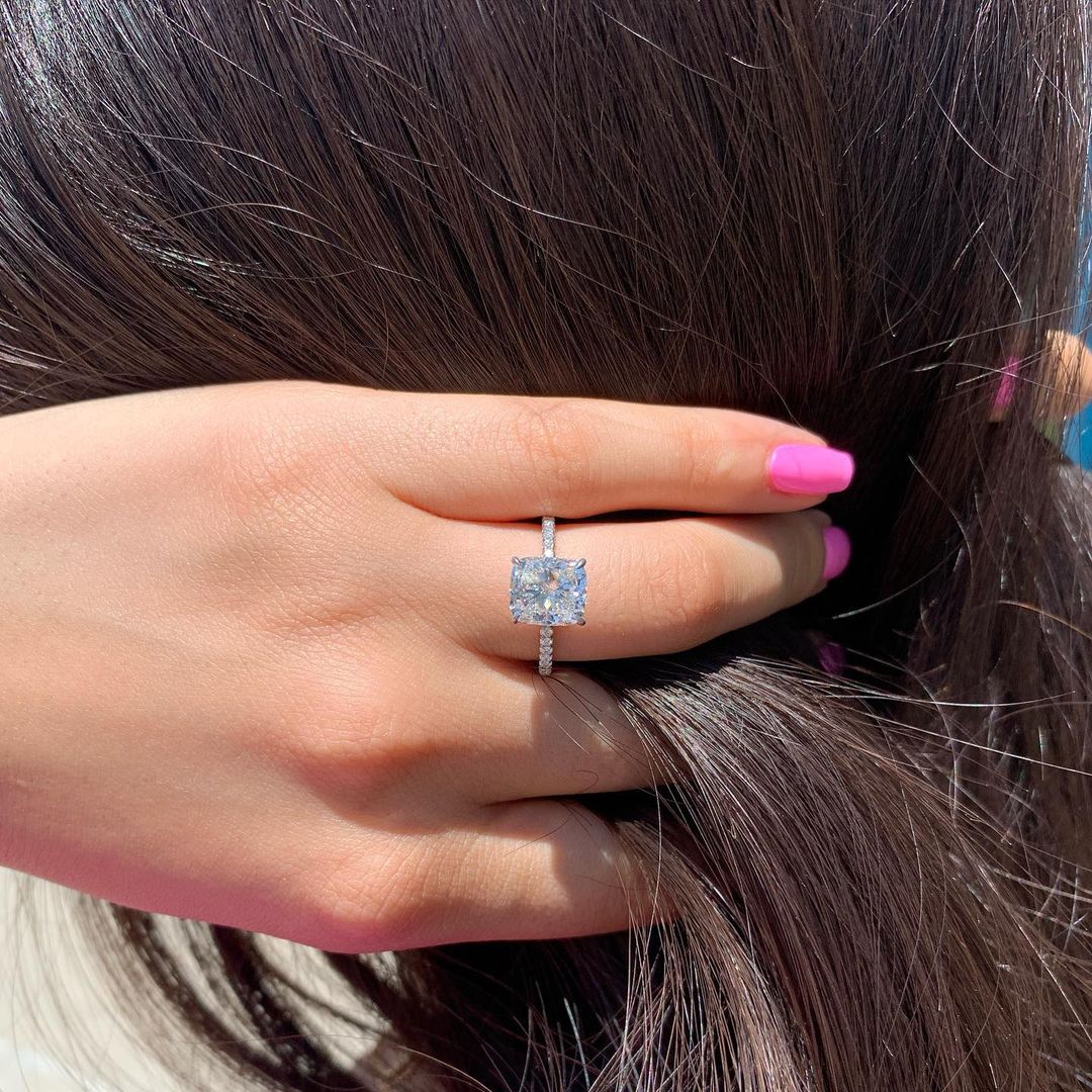 1.5 CT Cushion Solitaire & Pave Moissanite Engagement Ring 7 1.5 CT Cushion Solitaire & Pave Moissanite Engagement Ring 7