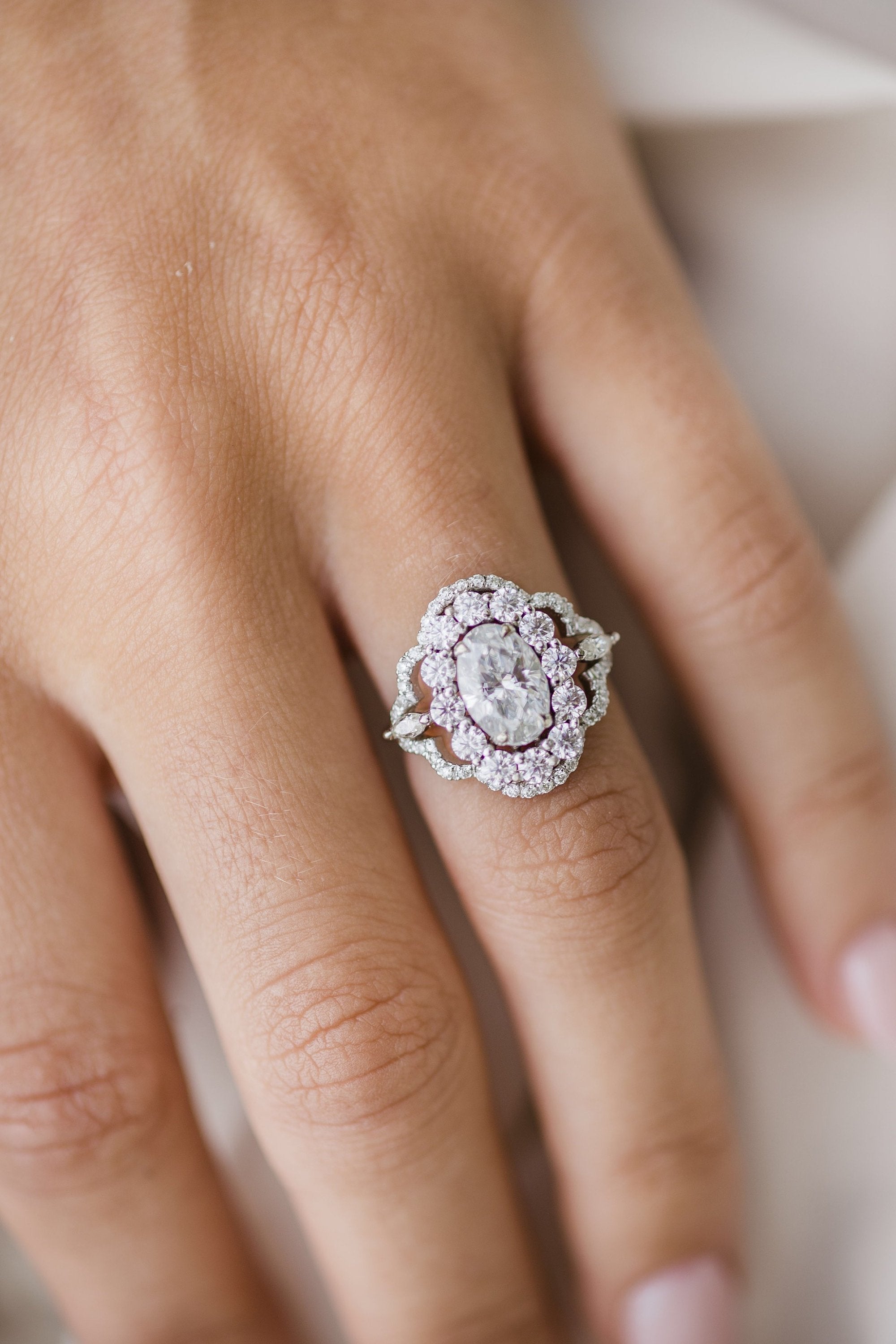 1.85 CT Oval Art Deco Halo Moissanite Engagement Ring 2 1.85 CT Oval Art Deco Halo Moissanite Engagement Ring 2