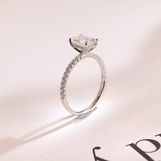 Stunning 1.0 - 2.0 CT Emerald Moissanite Engagement Ring With Hidden Halo Design 7