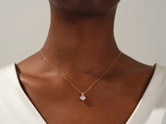 1.0 TCW Princess Shape Moissanite Solitaire Necklace