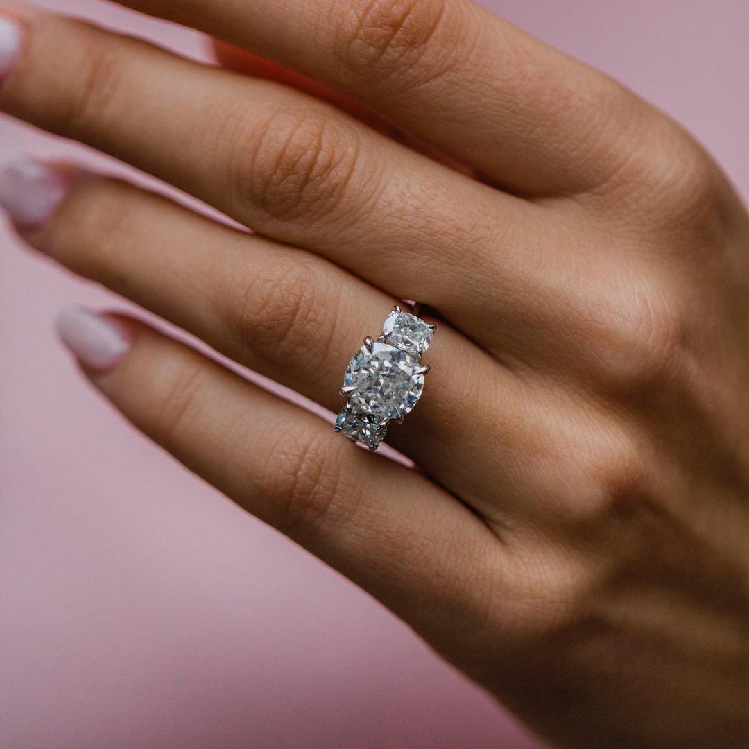 Cushion Three Stone Lab Grown Diamond Engagement Ring