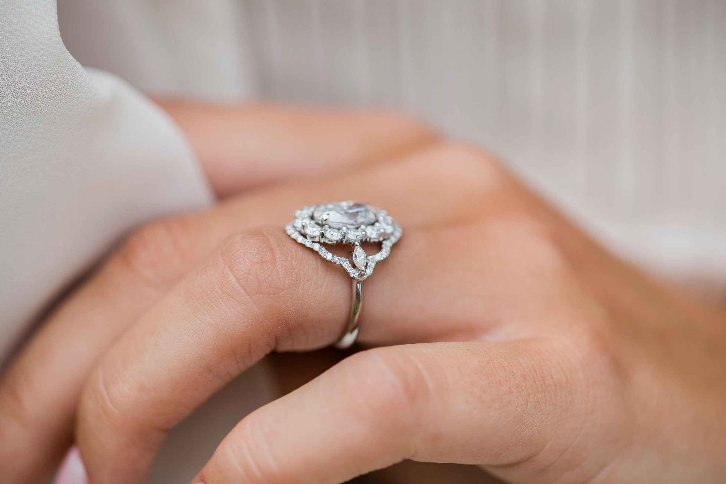 1.85 CT Oval Art Deco Halo Moissanite Engagement Ring 4 1.85 CT Oval Art Deco Halo Moissanite Engagement Ring 4