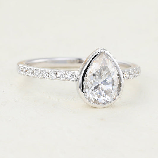 Pear Bezel & Pave Lab-Grown Diamond Engagement Ring