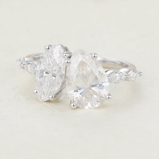 0.90 CT Marquise & 1.93 CT Pear Shaped Moissanite Two Stone Engagement Ring 2