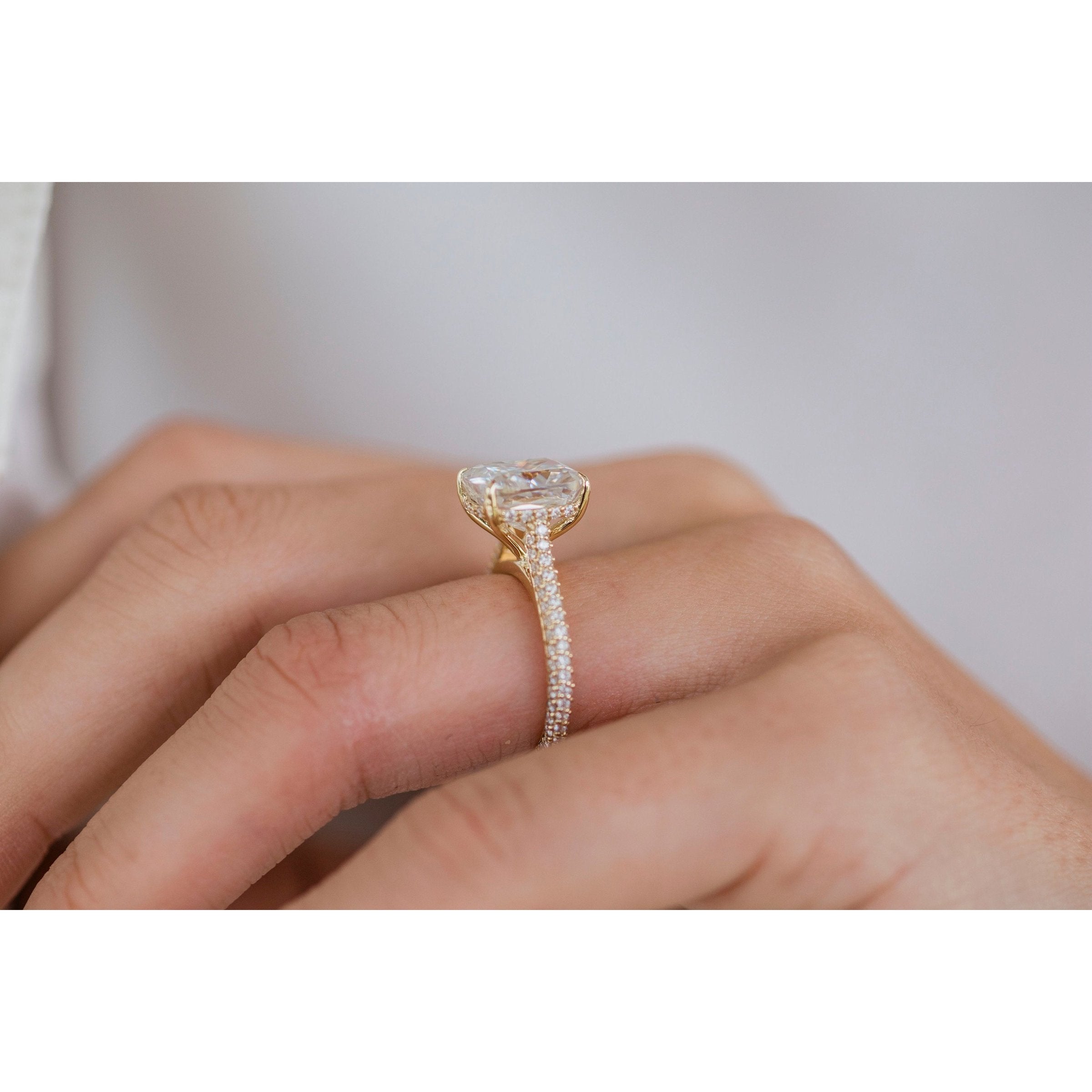 3.20 CT Elongated Cushion Solitaire Hidden Halo Moissanite Engagement Ring 4 3.20 CT Elongated Cushion Solitaire Hidden Halo Moissanite Engagement Ring 4
