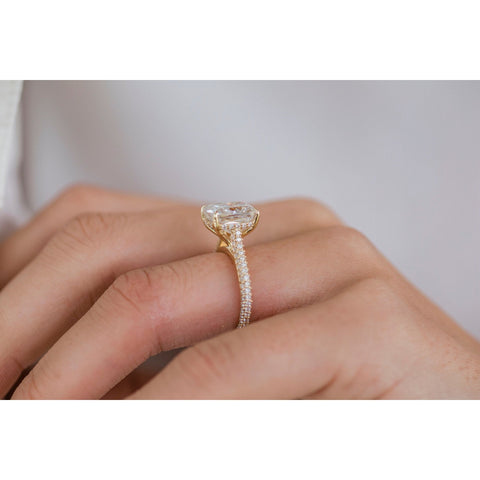 3.20 CT Elongated Cushion Solitaire Hidden Halo Moissanite Engagement Ring 4 3.20 CT Elongated Cushion Solitaire Hidden Halo Moissanite Engagement Ring 4