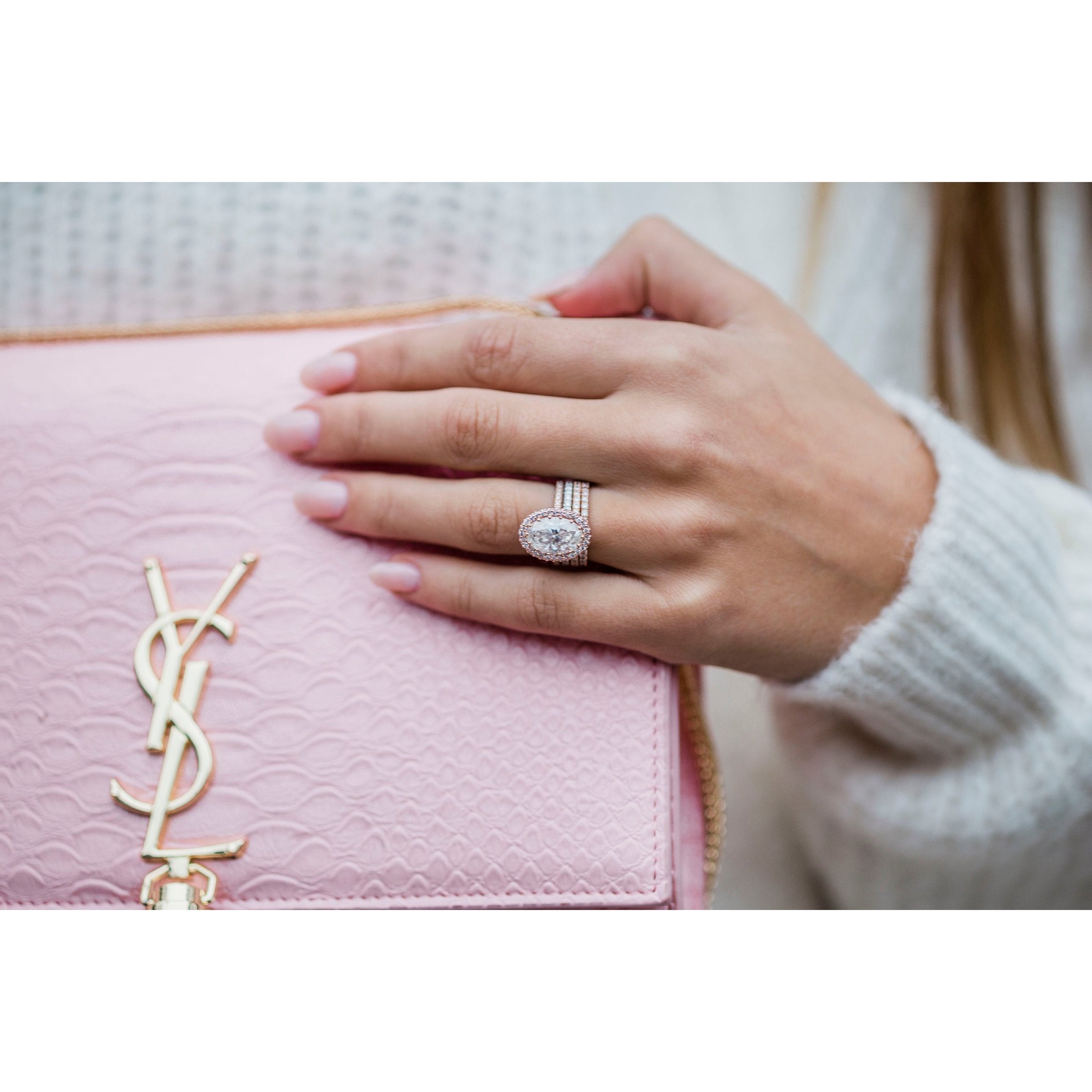 3.90 CT Oval Halo & Pave Moissanite Engagement Ring 5 3.90 CT Oval Halo & Pave Moissanite Engagement Ring 5