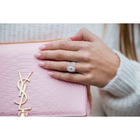 3.90 CT Oval Halo & Pave Moissanite Engagement Ring 5 3.90 CT Oval Halo & Pave Moissanite Engagement Ring 5