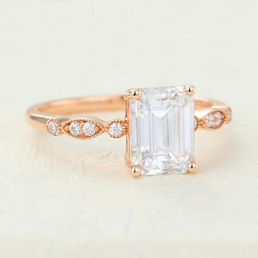 Emerald Vintage Pave Lab-Grown Diamond Engagement Ring