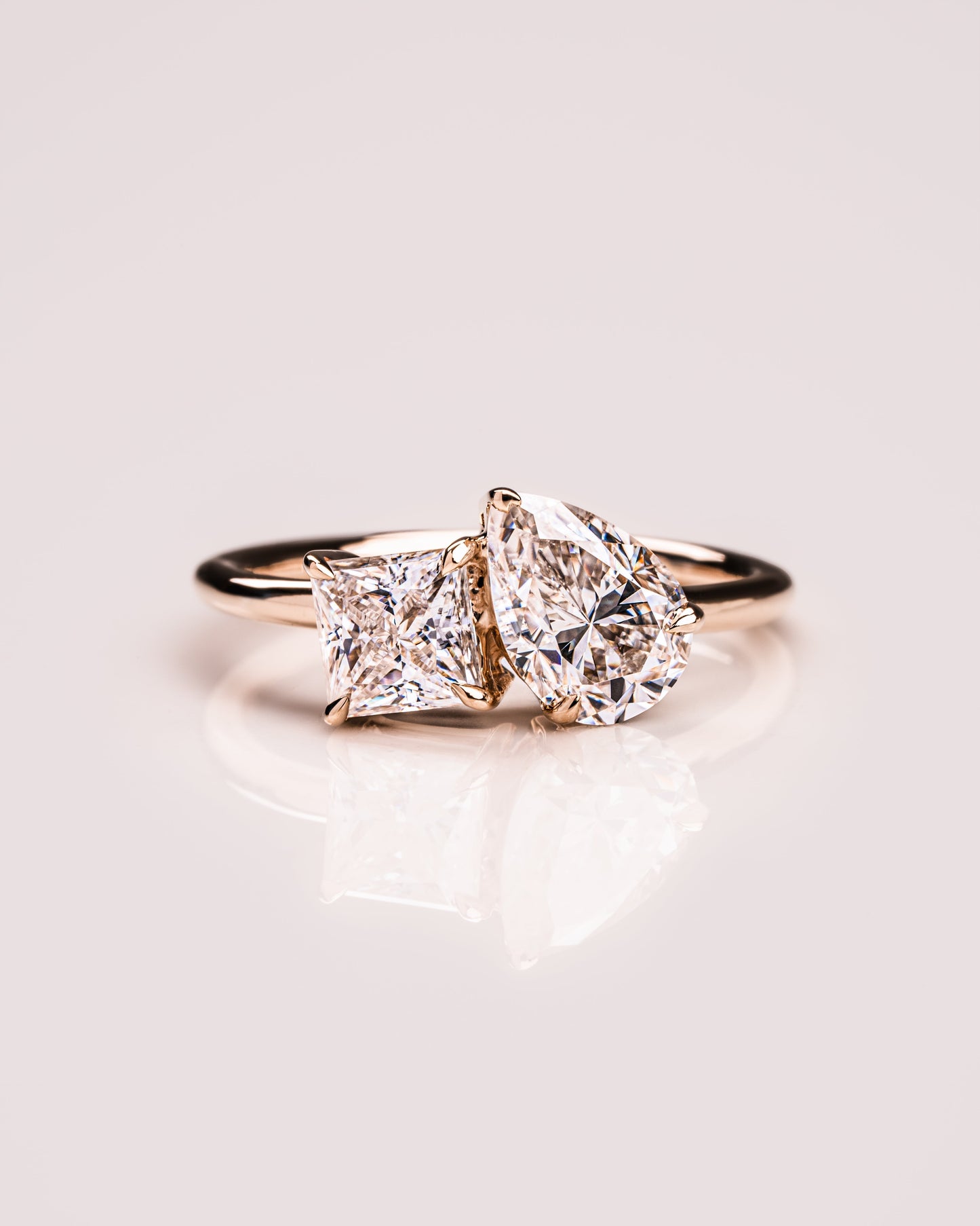 1.95 CT Pear & Princess Cut Two Stone Lab Grown Diamond Engagement Ring