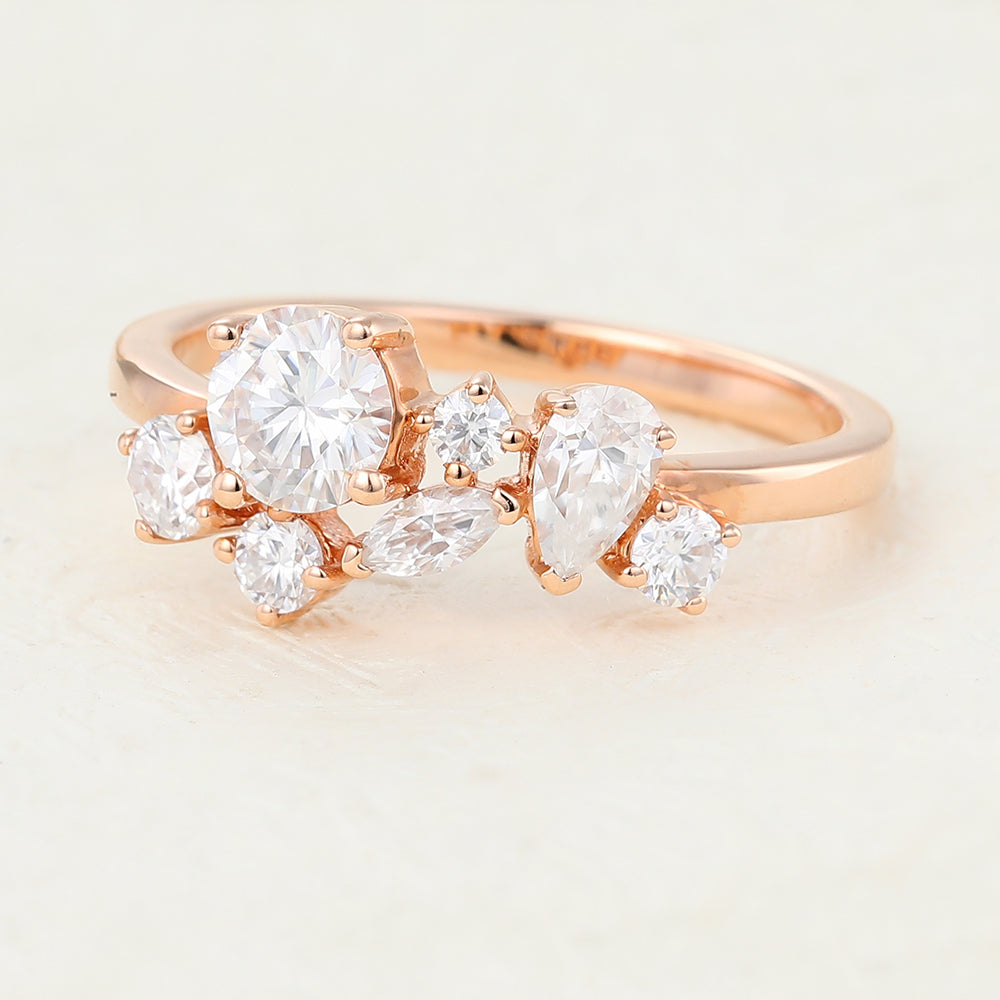 1.0 CT Round, Marquise & Pear Shaped Moissanite Cluster Wedding Band 2 1.0 CT Round, Marquise & Pear Shaped Moissanite Cluster Wedding Band 2