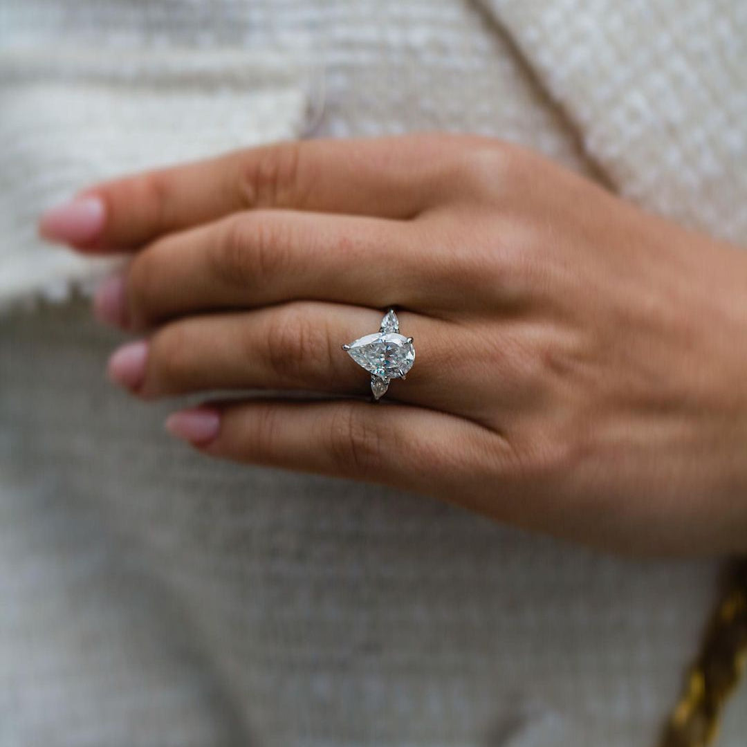 Pear Three Stone Lab Grown Diamond Engagement Ring