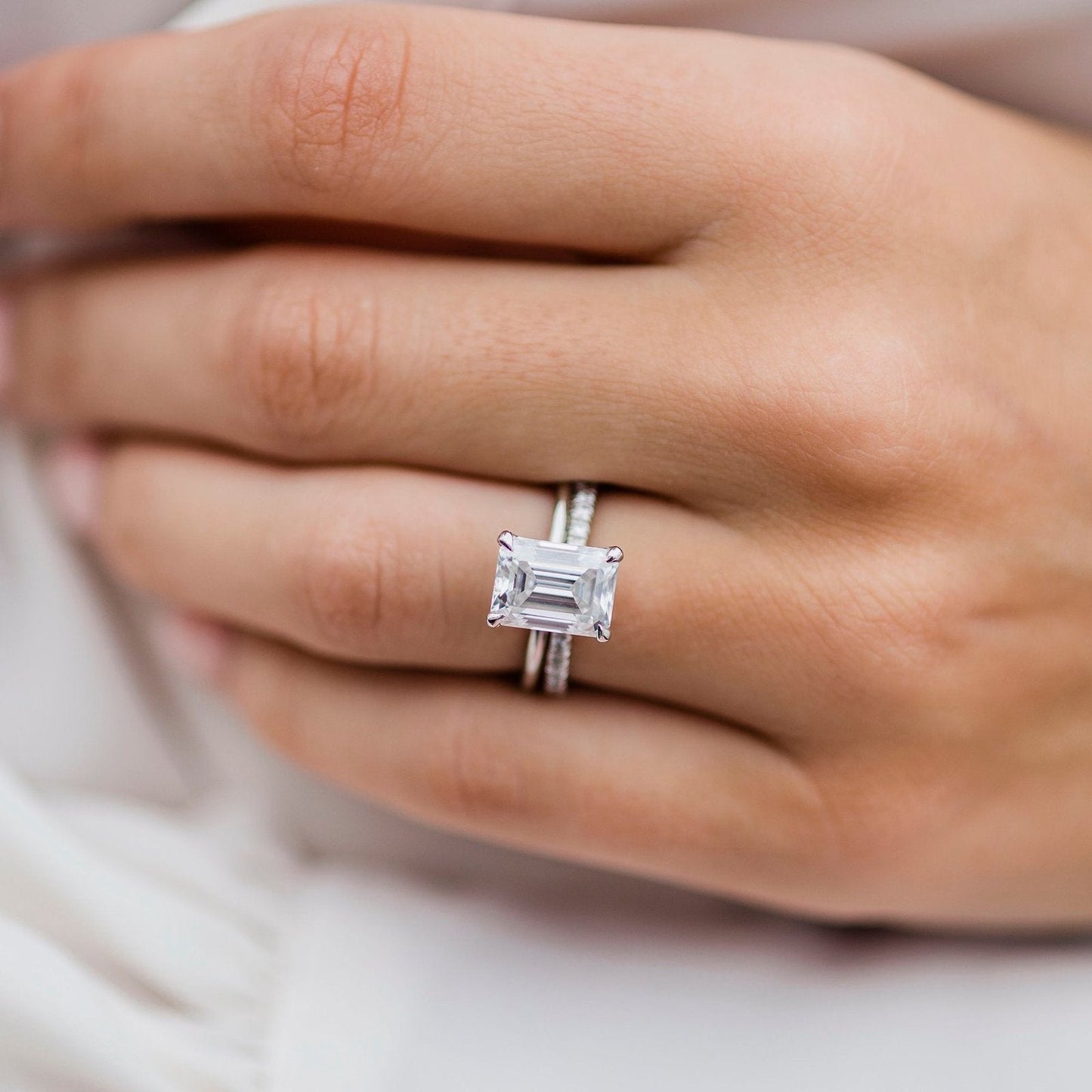 Emerald Solitaire Lab Grown Diamond Engagement Ring