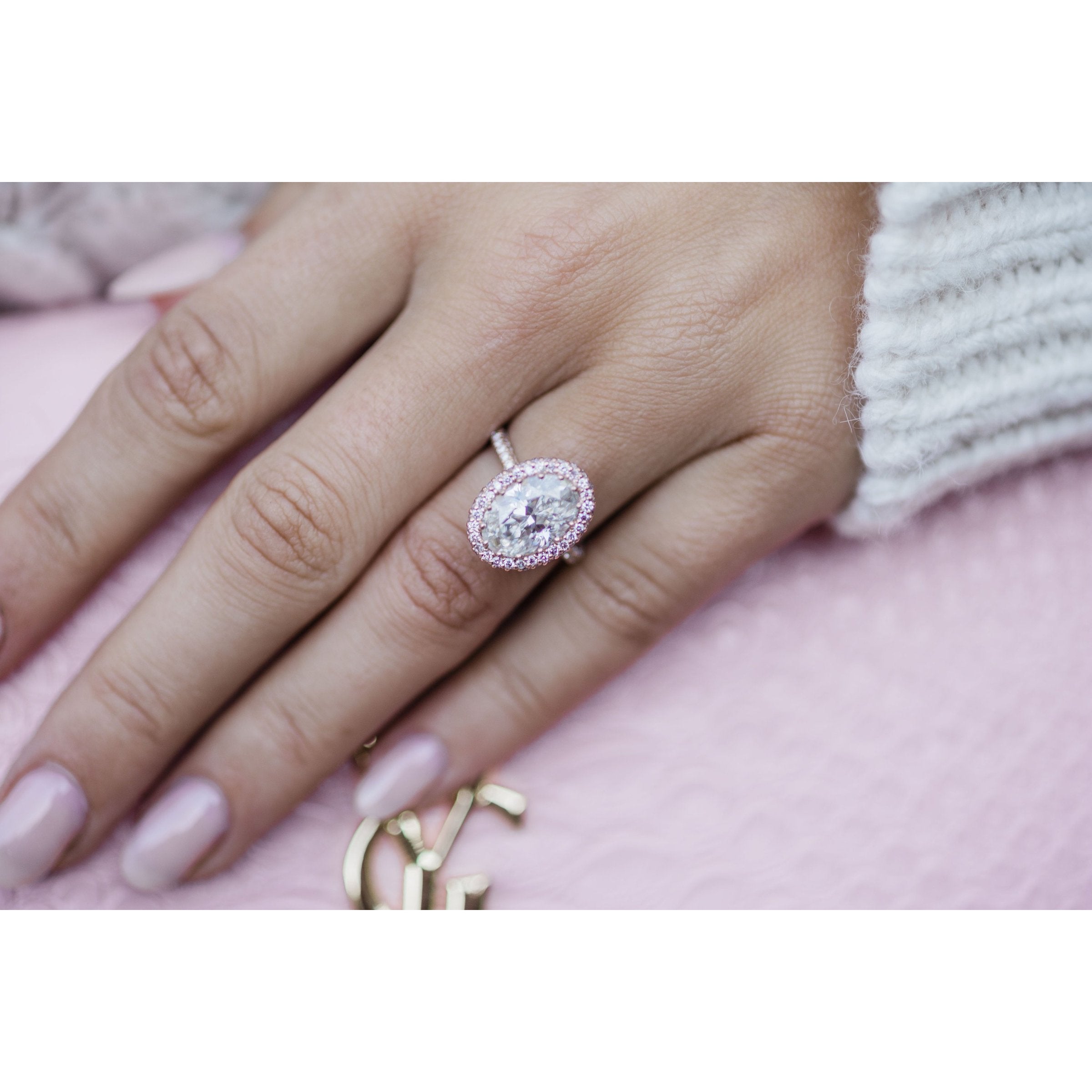 3.90 CT Oval Halo & Pave Moissanite Engagement Ring 1 3.90 CT Oval Halo & Pave Moissanite Engagement Ring 1