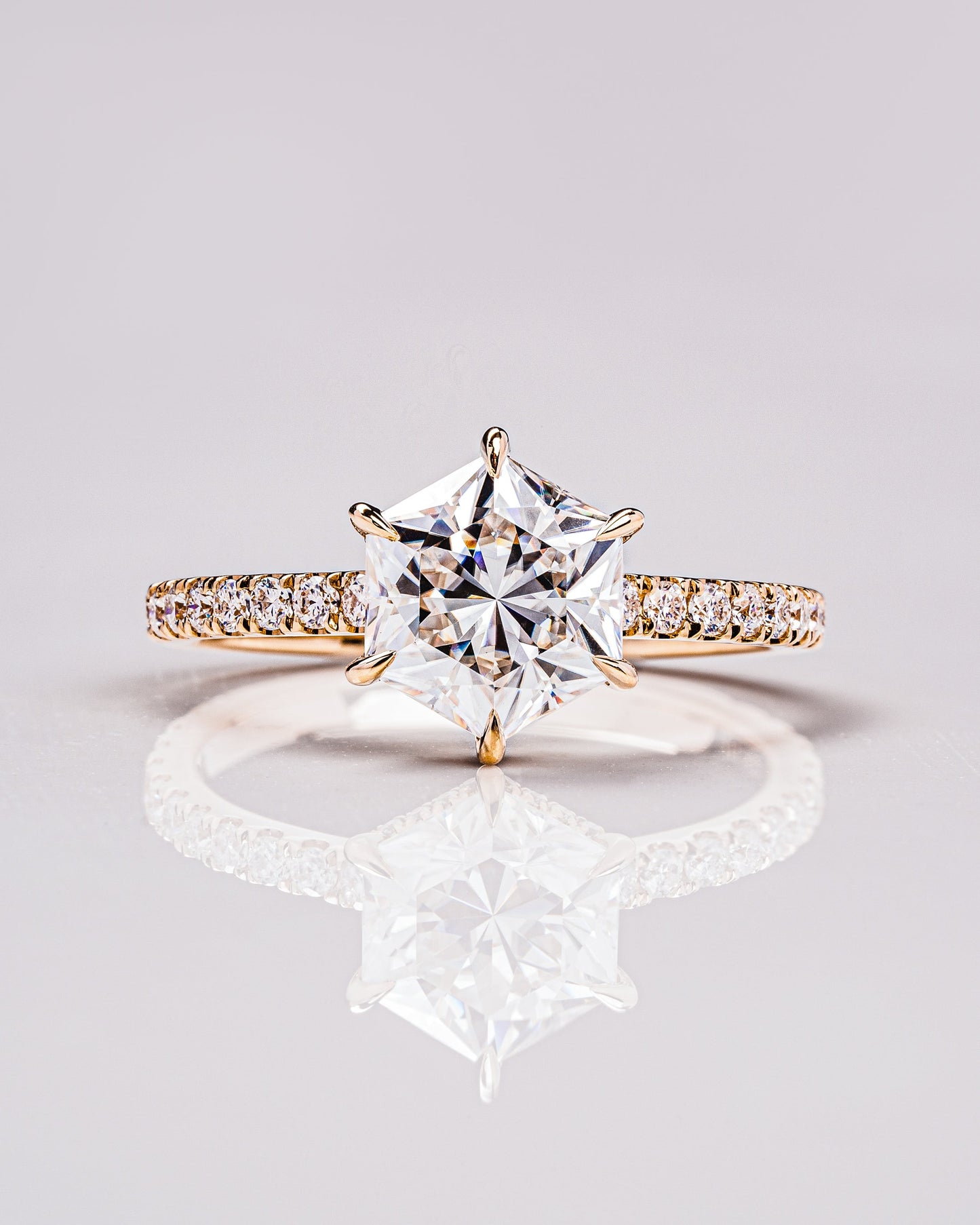 1.3 CT Hexagon Cut Hidden Halo Pave Lab Grown Diamond Engagement Ring