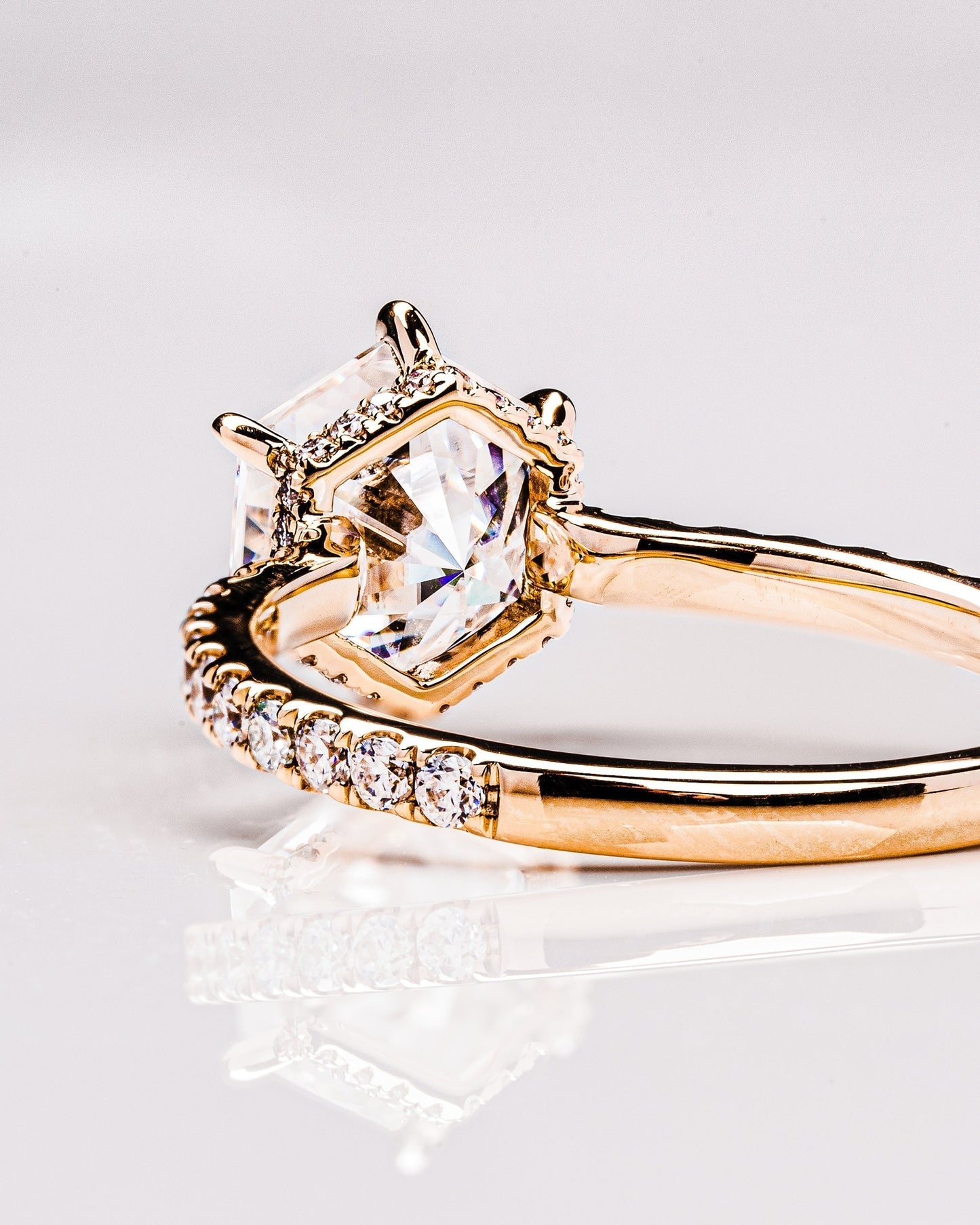 1.3 CT Hexagon Cut Hidden Halo Pave Lab Grown Diamond Engagement Ring